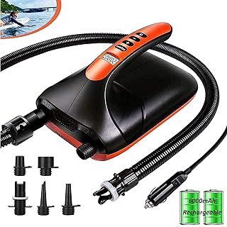 Upgrade 20PSI Electric SUP Pump with 6000mAh Rechargeable Battery for Inflatable Paddle Boards,Dual-Use Inflation & Deflation,Auto-Off,AC Adapter & 12V DC Car Connector Paddle Board Pump