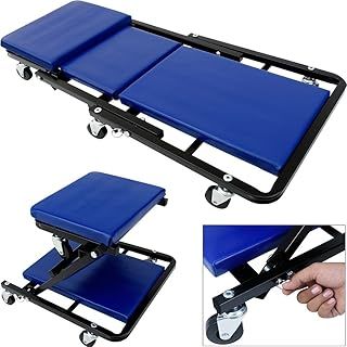 Deuba® 2-in-1 Folding Car Creeper | Mechanics Stool | Padded Crawler Board with Extra Head Padding | 6 Smooth-Running 360° Swivel Wheels | Maximum Load 150kg | Home Garage Workshop | Blue | 36 Inch