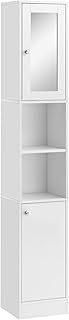 Tall Bathroom Storage Cabinet with Mirror, Freestanding Floor Cabinet Tallboy Unit with Adjustable Shelves, White