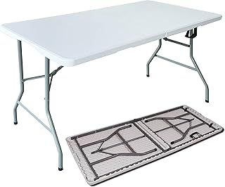House of Home - 5ft Folding Table - Heavy Duty Indoor/Outdoor Foldable Tables – White Fold Up Picnic Camping Outdoor Dining Market Paste Table with Carry Handle