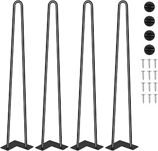 Hairpin Legs Heavy Duty Metal Table Legs 28"/71cm, 4 X Furniture Legs with Screw and Protector Feet for Desk Bench Coffee Table Dining Table, 2 Rods/10mm Hair Pin Legs Set - Black