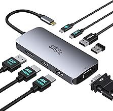 USB C Docking Station Dual Monitor 2 HDMI Multi Monitor Laptop Dock USB C to Quad Monitor USB C Hub Multiport Adapter with 2 HDMI DisplayPort VGA PD 100W USB 2.0 for Dell HP Asus Microsoft