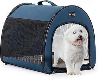 PETSFIT Soft Sided Dog Crate, Travel Dog Kennel - 19 Inch Lightweight, Roomy, Easy to Set Up, Portable Pop Up Dog Carrier Dog Kennel Indoor with Thick Mat, Sturdy Portable Dog Crate Navy Blue