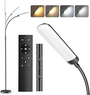 LED Floor Lamp 18W Standing Light with Remote Control 1200lm Dimmable Adjustable Floor Reading Lamp with 4 Color Temperature and 4 Brightness Levels for Living Room, Bedroom, Office, Black
