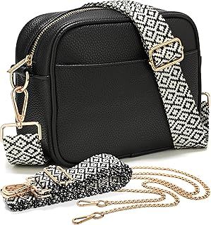 Lily England Cross Body Bag Women - Multiple Pockets - Adjustable Wide Strap and Chain - Black Handbag Crossbody - Over the Shoulder Bag