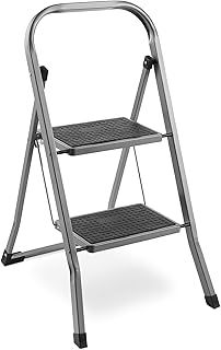 VonHaus 2 Step Steel Ladder – Anti Slip Feet – Easy to Store Foldable Design – Ideal for Home/Kitchen/Garage 150KG Max Capacity