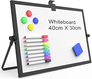 OWill Black Dry Erase Whiteboard, 30 X 40 cm Magnetic Desktop Whiteboard with Stand, A3 Small White Board with 8 Pens, Portable Double-Sided White Board Easel for Drawing School Supplies