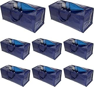 VENO 8 Pack Moving Bags Heavy-Duty Extra Large W/Backpack Straps, Moving House Essentials, Strong Handles & Zips, Clothes Storage, Packing, Laundry Bags, Reusable and Sustainable (Blue, 8 Pack)