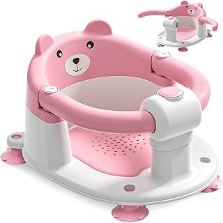 EzyWay Baby Bath Seat for Babies 6 Months & Up, Toddler Bath Seats for Babies Sitting Up, Non-Slip Infant Bath Tub Chair with 4 Suction Cups & Soft Cushion for Shower (Pink)