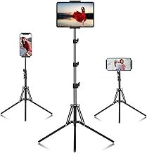 Tablet Tripod Stand, with 65 inch Height Adjustable Tripod Stand with 360° Rotating for All 4.5-12.9 Inch-Screen Tablets and Phones
