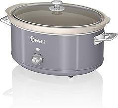 Swan SF17031GRN Retro Slow Cooker with 3 Temperature Settings, Keep Warm Function, 6.5L, 320W, Retro Grey
