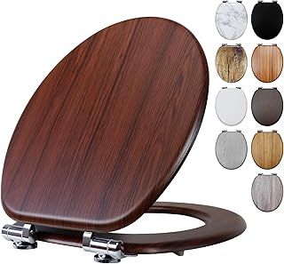 Fanmitrk Grey Wood Toilet Seat with Soft Close Adjustable Solid Hinges, MDF Wooden Oval Toilet Seat (2402)