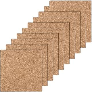 10 Pack 30 x 30cm Self Adhesive Cork Tiles, 6mm Square Cork Board Tiles, Adhesive Cork Wall Tiles Boards Mats for Walls, Home, Office