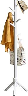 IBUYKE Wood Coat Rack Free Standing, Entryway Hall Tree Coat Tree, Coat Tree with 8 Hooks, for Home or Office Clothes, Scarves, Handbags, White RF-1194