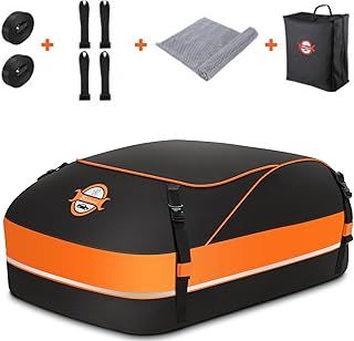 Roof Box Soft-Shell Carrier - 15Cubic/430L Waterproof, Anti-Slip Mat, 4 Door Hooks, Car Roof Storage Bag for Vehicle Top, Orange