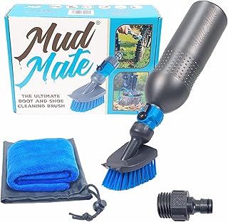 Boot and Shoe Cleaner Brush & Scraper - for Muddy Boots & Shoes - with Hose Connector & Portable Bottle - Clean Football Boots, Wellies, Walking Boots, Pushchair & Bike Wheels & Much More