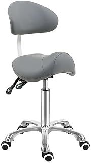 Antlu Saddle Stool Chair with Back Support - Ergonomic Esthetician Seat Saddle Stool for Salon Tattoo Spa Medical Dentist Clinic (with Adjustable Backrest, Grey)