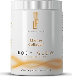 Body Glow Marine Collagen Powder, 10,000mg with Hyaluronic Acid & Vitamin C, Hydrolysed for High Absorption, Type 1 Marine Collagen from Fish, Unflavoured, Odourless and Neutral, 29 Servings 300g