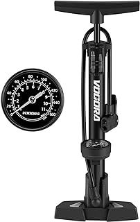 VOGORA Bike Pump Presta & Schrader Valves, Bicycle Pump with Pressure Gauge for all Bikes, Bike Tyre Pump for Car Tyres, Foot Pump for Road Mountain Bikes & Balls