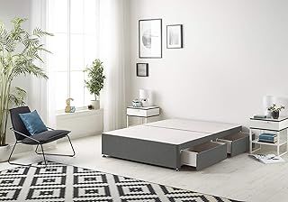 Bliss Grey Linen Divan Base with Optional Drawers and Headboard (4FT Small Double, 2 Drawers Same Side No Headboard)