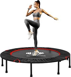 40"/48" Foldable Fitness Mini Trampoline, Rebounder for Adults, Indoor With Adjustable Handle for Body Exercise Workout, Max Load-140KG
