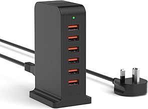Qurzou Multi USB Charger,50W USB Tower Charging Station,Charger Plug with 6 Ports for iPhone 15/15 Pro/15 Pro Max/iPhone 14/14 Pro/14 Pro Max/13 Pro/13 Pro Max,Samsung,iPad,etc(black)