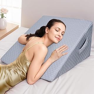 INFANZIA Bed Wedge Pillow, High-density Foam Triangle Pillow for Sleep Apnea, Acid Reflux, Snoring, 12Inch Leg Elevation, Back Support for Sitting Up in Bed, Incline Cushion for Sleeping, Reading
