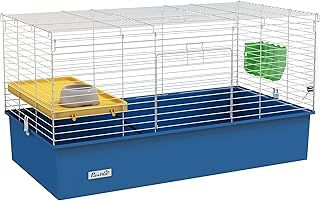 PawHut Guinea Pig Cage Chinchillas Rabbit Small Animal Cage with Ramp, Dish, Water Bottle, 99 x 52 x 53cm, Blue