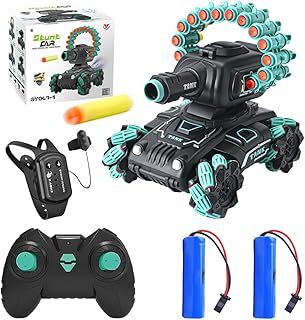 OBEST RC Tank Remote Control Tank for Kids Toys 6 8-12 Boys, 2.4GHz Gesture Sensing RC Stunt Cars Toys with Foam Darts Shooting Bullet, RC Drift Car with Spray, Music & Light, Gifts for Boys Adults