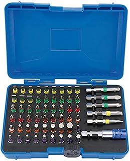 Draper 60 Piece Coloured Screwdriver Bit Tool Set with Magnetic Holder - 82405 - Flat, Cross, PZ Type, TX-Star & Hex Bits