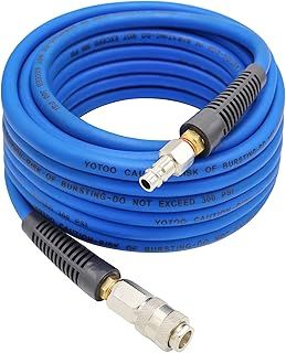 YOTOO Hybrid Air Hose 10m Long 6.5mm ID X 12mm OD 300 PSI with 1/4-Inch Europe Steel Quick Coupler Fittings and Bend Restrictors for Heavy Duty, Lightweight, Flexible at All Weather Use, Blue