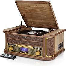 Denver 9-in-1 Retro Vintage DAB Bluetooth Wooden Radio Record Player With Speakers – DAB+ Radio, FM, Record Player, Cassette & CD Player, AUX IN, MP3 USB Recording, AUX IN And Line Out - MRD-51BT