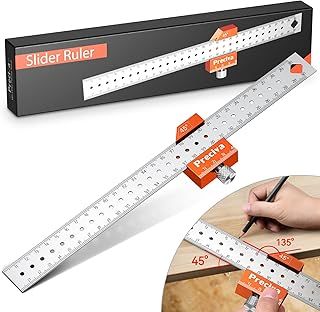 Carpenter Square Tool, Preciva Combination Set Squares 12 Inch/300mm, 45 90 degrees Stainstainless Steel Engineer Angle Ruler Slider Ruler Carpentry Measuring Tool for Woodworking, Marking