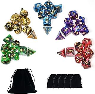 Double-Colors Polyhedral Dice Sets with Pouches for D&D DND RPG MTG Dungeon and Dragons Table Board Roll Playing Games D4 D6 D8 D10 D% D12 D20 (5-Color Sets)