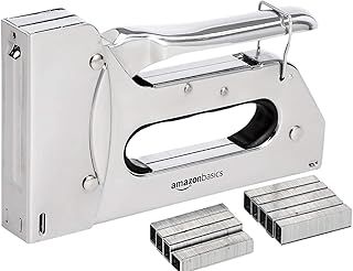 Amazon Basics Heavy Duty Stapler Gun with 1000 Staples, for Upholstery, Home Repairs, Carpentry and other Professional Projects, Silver