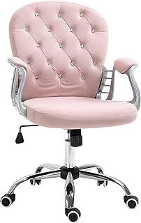 Vinsetto Office Chair, Swivel Desk Chair, Velvet Vanity Chair with Adjustable Height and Rolling Wheels for Home Work Study, Pink