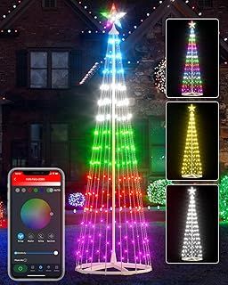 Christmas Tree with Custom Display, Smart APP Controlled DIY 1.8M Cone Light Up Colour Changing, Music Dimmable Star Topper Mains Powered Waterproof for Indoor Outdoor Party Home Decorations
