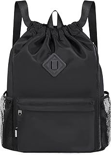 WANDF Drawstring Backpack Sports Gym Bag with Shoes Compartment, Water-Resistant String Backpack Cinch for Women Men