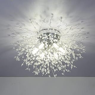 Stepeak Modern Crystal Ceiling Lights Chandelier, Gold Fireworks Ceiling Light, K9 Crystals Chandeliers, 6 G9 LED, Dimmable, Flush Mount Ceiling Lights for Living Room, Bedroom, Dining Room, Hallway