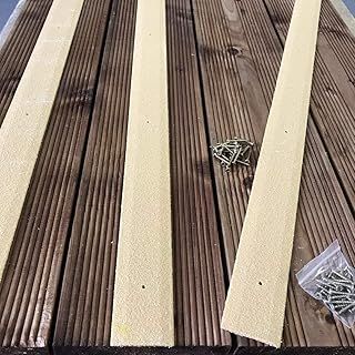 Non Slip Decking Strips - Pack of 10, 50mm x 600mm Anti Slip Floor Decking Edging Super Grip Stop Slipping GRP Composites (Beige)