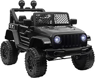 HOMCOM Kids Electric Ride On Car 12V Off Road Toy with Parental Remote Control 2 Motors Horn Lights Suspension Wheels for 3-6 Years Old Black