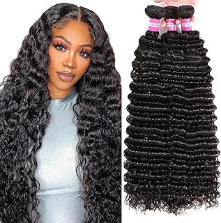 Human Hair Bundles Deep Wave Curly 100% Unprocessed Brazilian Virgin 3 Bundles 16 18 20 Inch Wet and Wavy Weave