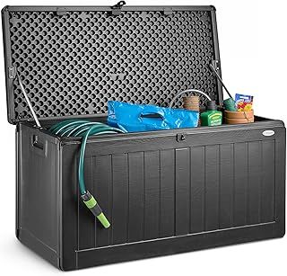 CHRISTOW Waterproof Garden Storage Box With Lockable Lid, Plastic Wood Effect Outdoor Storage Box, Aluminium Hinges, 190L