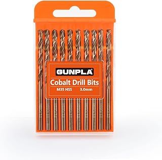 Gunpla Cobalt Drill Bits 3mm 10-Pieces, M35 HSS Metric Straight Shank Jobber Drill Bit Set with Plastic Case for Hardened Stainless Steel, Metal, Aluminium, Tile, Wood, Plastic and Cast Iron…