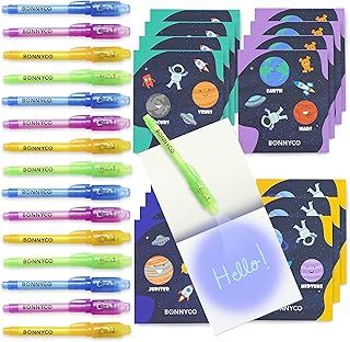 BONNYCO Invisible Ink Pen and Notebook, Pack 16 Space Party Bag Fillers for Kids, Pinata Toys | Birthday Decorations | Stocking Fillers for Kids Birthday | School Prizes, Space Gifts for Children
