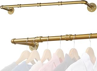 Wall mounted Hanging Rail for Clothes, Modern Golden Iron Rod Garment Bar 76 cm, 30 inch Heavy Duty metal clothing rack for Home and Boutique, Max load 55 kg