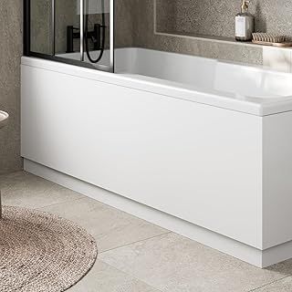 Modern 1700mm Front Side MDF Bath Panel 18mm Wooden Panels for Bathroom Baths Soaking Tubs, Adjustable Plinth, Easy to Cut, White Gloss