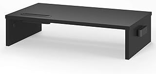 BONTEC Wood Monitor Stand Riser with Smartphone Holder, Ergonomic Laptop Desk Printer Stand with Cable Management for Computer, Notebook, iMac, PC, 1 Tier Black (W420 x D235 x H104mm)