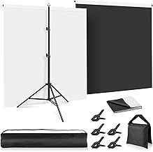 White Black Backdrop with Stand, Foccalli 2-in-1 6.5x5ft Black White Screen Background Kit for Chroma Key Streaming Gaming Photoshoot with Carrying Bag and 5 Clips