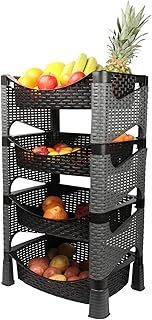 Violet House 4 Tier Plastic Rattan Style Fruit Vegetable Kitchen Storage Rack Veg And General Use Standing Shelves. (Black)